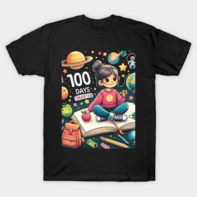 100 Days Smarter 100th Day Of School Astronaut Space T-Shirt by click2print